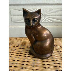 Vintage MCM Bronze Plated Brass Siamese Cat Kitty Sculpture 6"